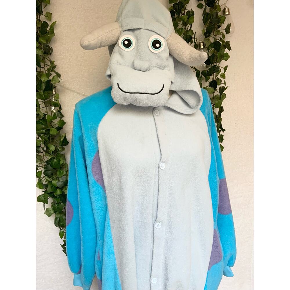 Disney Pixar Monsters Inc Sulley Adult Costume Pajamas Tail Buttonup Plush Small - Picture 5 of 12